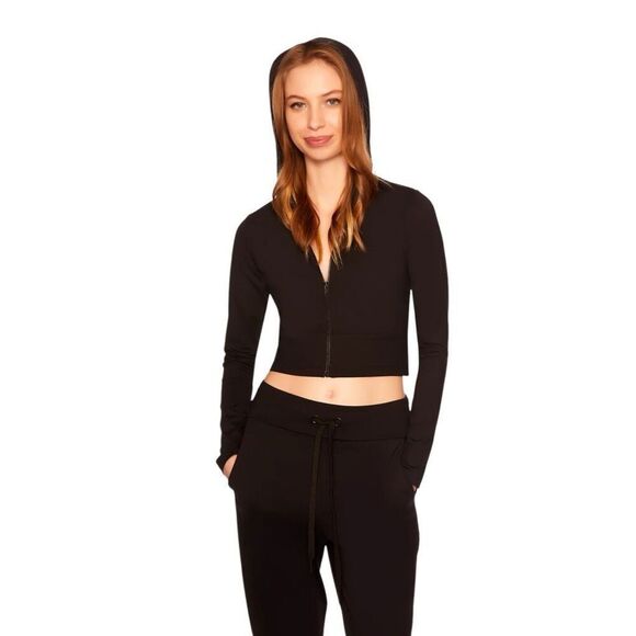 NEW Susana Monaco Black Zip Crop Hoodie XSmall - Picture 1 of 12